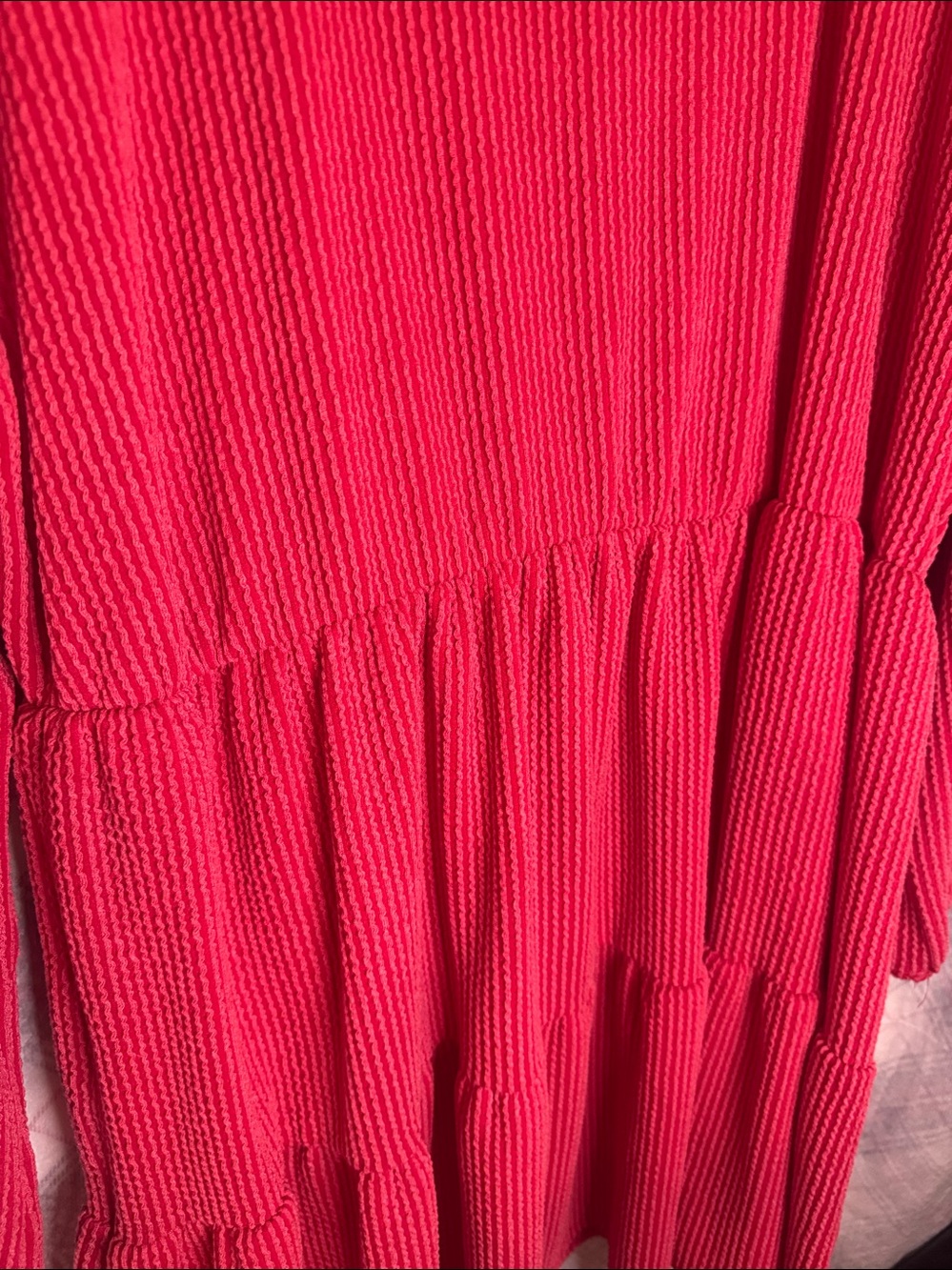 Abby Starr Ruby Red Ribbed Long-Sleeve Tiered Knit Dress — - Picture 4 of 5